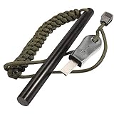 bayite 1/2 x 6 Inch Survival Drilled Flint Steel Fire Starter Ferrocerium Rod Kit with Striker-Pro Striker Paracord Landyard Handle Large