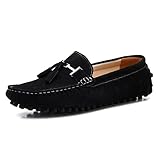 SUNROLAN Men's Casual Suede Leather Tassel Slip-On Loafers Outdoor Low Boat Shoes Driving Car Moccasins