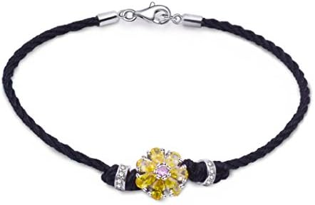 CRARINE Citrine Zircon Cord String Ancient Silver Bracelet Bangle 925 Silver Jewelry for Women