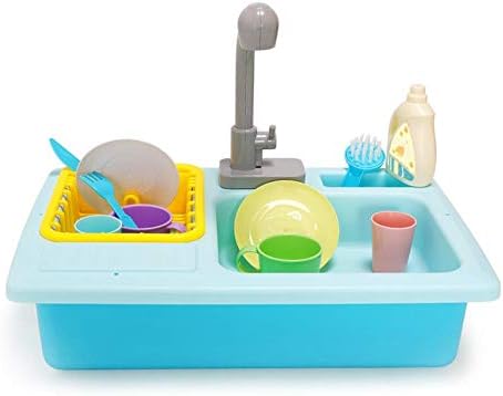 Slibrat Plastic Simulation Electric Dishwasher Sink Pretend Play Toy Set (Blue)