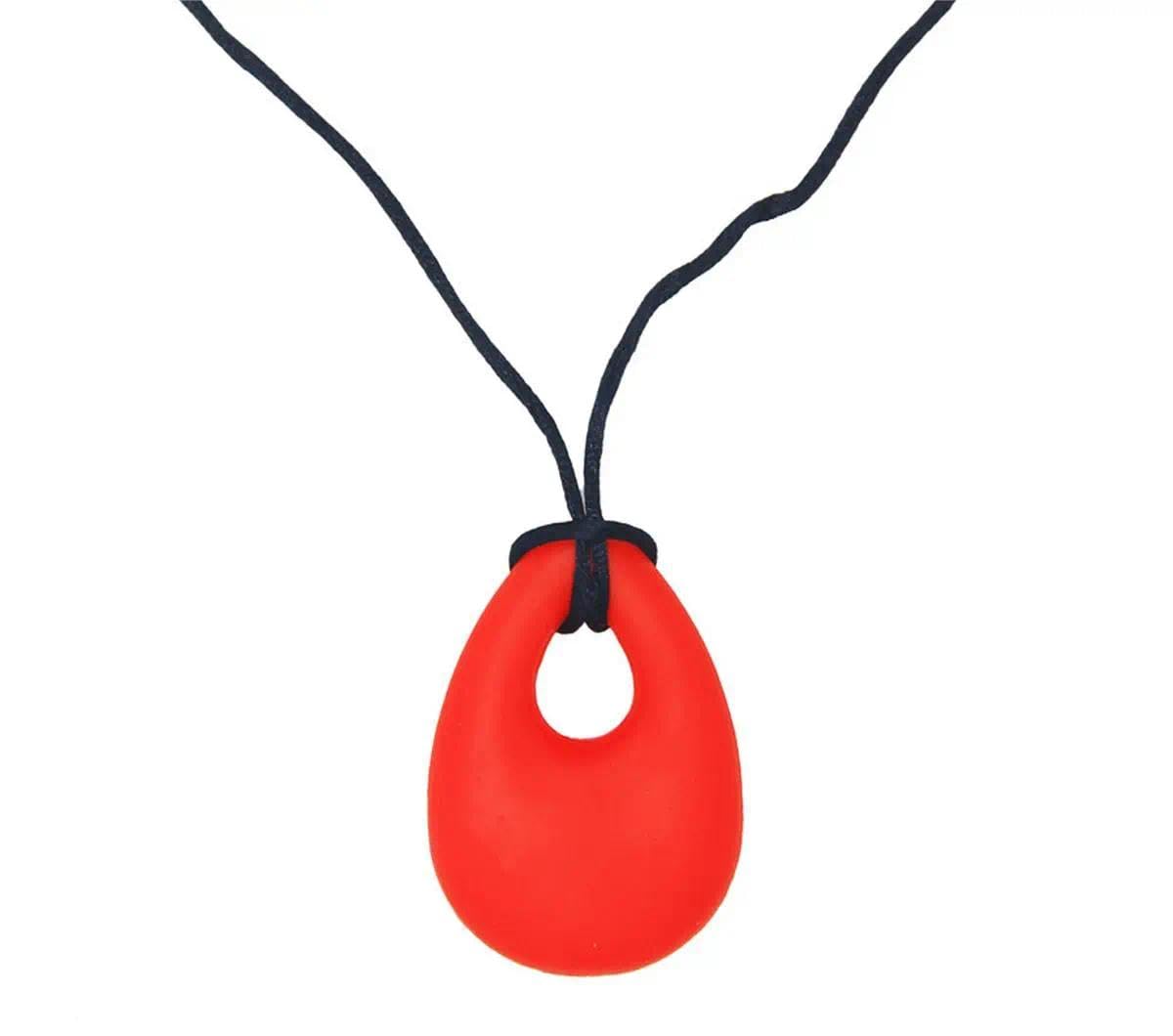 Aczyqws Sensory Chew Necklace, Soft Silicone Chew Toys for Kids with ADHD Autism, Anxiety, Chewy Teardrop Pendant Teething Necklace Sensory Toy for Boys Girls Adults Chewer (Red)