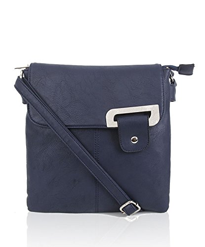 New Women's 2 Compartments High Quality Faux Leather Flip Handbag Crossbody Messenger Shoulder Bag (Blue)