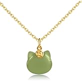 Nearawing Jade Cat Pendant Necklace with Adjustable 925 Sterling Silver Gold-Plated Chain Lucky Jewelry Gift for Women and Girls(jade)