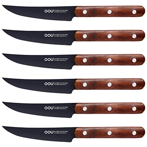 OOU! Steak Knife Set of 6, High Carbon Stainless Steel Kitchen Steak