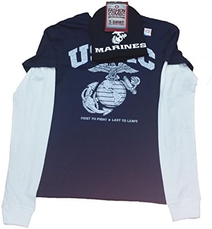 USMC Marines Licensed Long Sleeve Graphic T-Shirt w/ Beanie - Medium