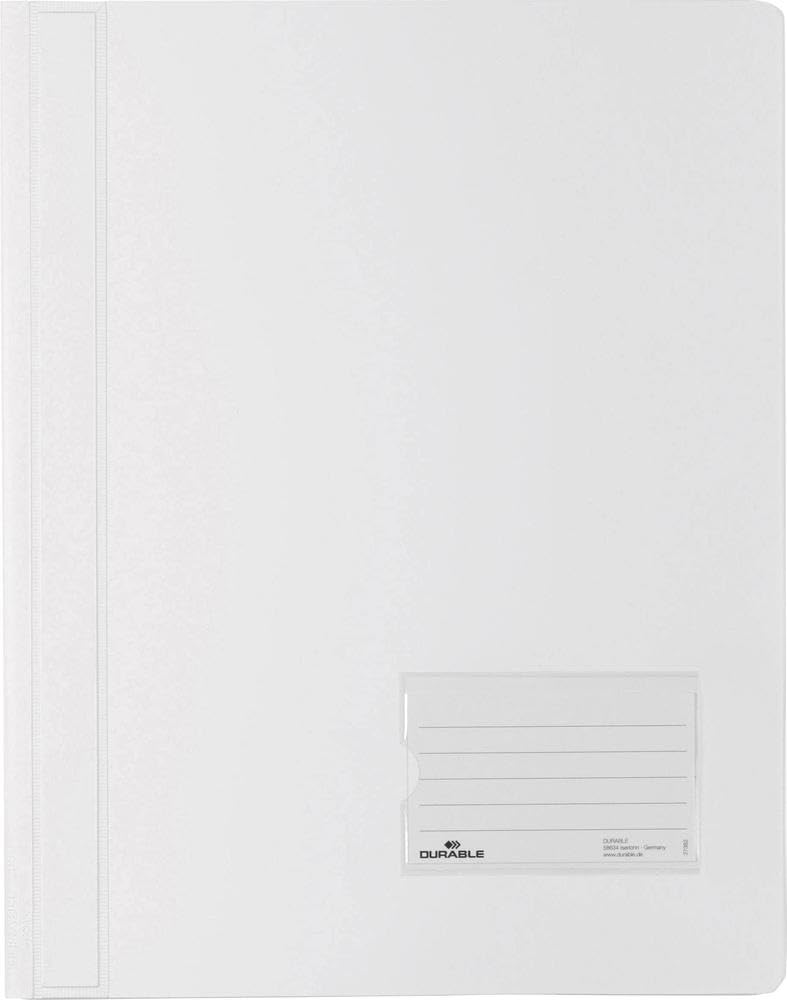Durable DURALUX A4 Document Folder White | Made From PVC | Extra Wide For Filing Punched Pockets | Pack of 25