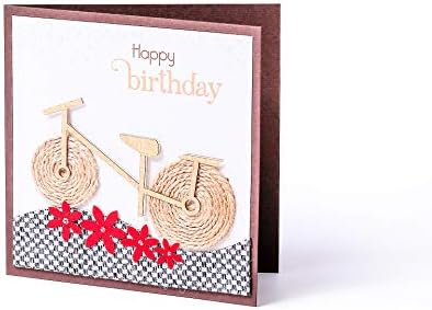 Handmade Happy Birthday Cards For Boys Girls Kids Sister Brother Mom Dad - Charming Authentic Design - Envelope Included (Happy Birthday - Bicycle Design - Single Card)