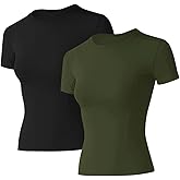 Loovoo Women Workout Shirts 1/2/3 Pack Athletic Compression Tee Dry Fit Yoga Gym Basic Tops