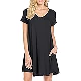 MUMUBREAL Women's Short Sleeve V Neck Pocket Loose Casual Tunic T-Shirt Dress