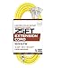 Iron Forge Cable 25ft Lighted Outdoor Heavy Duty Extension Cord with 3 Outlet - 15 Amp 10/3 SJTW Yellow 10 Gauge Extension Cord with Multiple Outlets