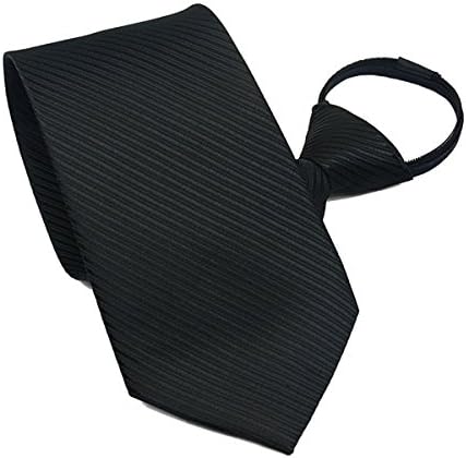 FSLESI New Mens Polyester Silk Stripe Zipper Neck Ties Wedding Neckties (Black)