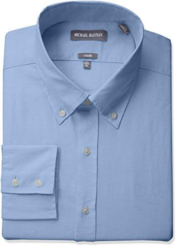 Michael Bastian Men's Slim Fit Solid Oxford with Button Down Collar, Blue, 17" Neck 34"-35" Sleeve