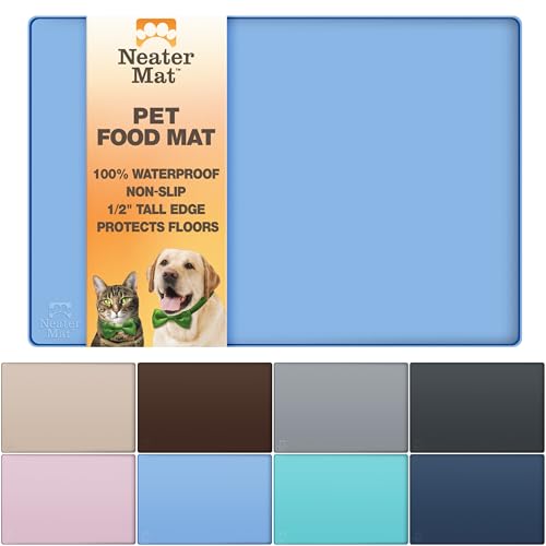 Neater Pet Brands Neater Mat Pet Mats for Food and Water, Cat & Dog Bowl Mat Waterproof Silicone, Feeding Tray, Dog Food Mats for Floors, Placemat w/Raised Edge for Under Bowls, 32" x 24", Light Blue Image