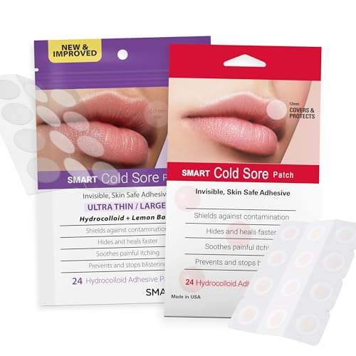 SMARTMED Cold Sore Patch Variety – Lemon Balm Cold Sore Treatment Patches | 48 Patches | 2 Sizes + 2 Thickness, Healing, Discreet Protection for Lips