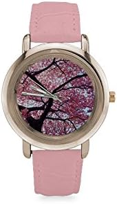 Personalized Gifts Fashion Cherry Blossom Women's Gold Leather Strap Watch