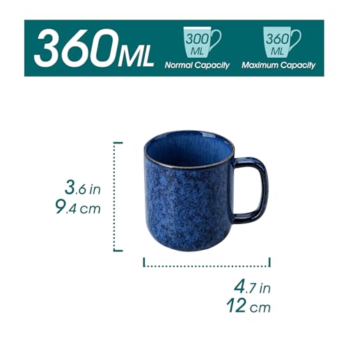 vancasso Starry 12oz/360ml Stoneware Coffee Mugs Set of 6, Blue | Tea Cups with Handle, Perfect for Cocoa Milk, Coffee and All Beverages, Microwave & Dishwasher Safe