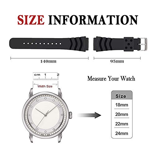Narako Rubber Curved Line Watch Band 20mm 22mm 24mm Divers Model Fit for Seiko Watches (20mm)