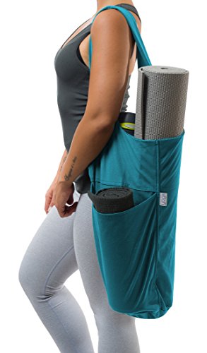 Yogiii Yoga Mat Bag | The Original YogiiiTote | Yoga Mat Tote Sling Carrier w/Large Side Pocket & Zipper Pocket | Fits Most Size Mats (Azulene Blue)