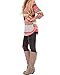 Evera Boutique Women's Striped 3/4 Sleeve Top (Medium, Coral)