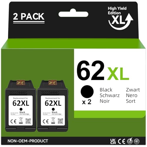CARTRIGO 62XL Black Ink Cartridge (2-Pack) - High Capacity Compatible with HP 62 XL | for HP Envy 5540, 5542, 5640, OfficeJet 5740 | Replacement for HP 62/62XL | 660 Pages Per Cartridge