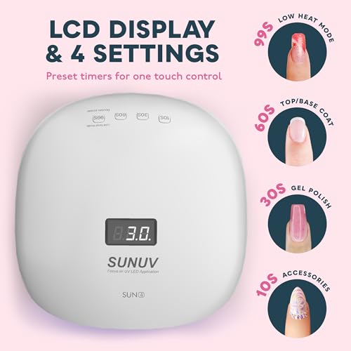 SUNUV SUN4 UV LED Nail Dryer Lamp for Shellac Manicure Gel with 4 Timer, LCD Display, Sensor and Dual Speed Drying (Black)