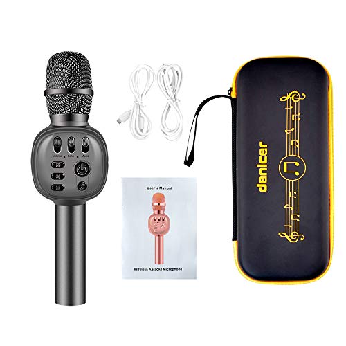 Bluetooth Karaoke microphone, Portable Karaoke Player Speaker For Apple Android Smartphone Or PC, with Flash LED Color-Light Home KTV Outdoor Party Music Playing Singing Anytime(Grey-black)