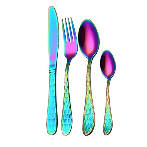 4PCS Stainless Steel Spoons Set, Jiayit 4PCS/Set Stainless Steel Upscale Dinnerware Flatware Cutlery Fork Spoon Teaspoon (Multicolour)