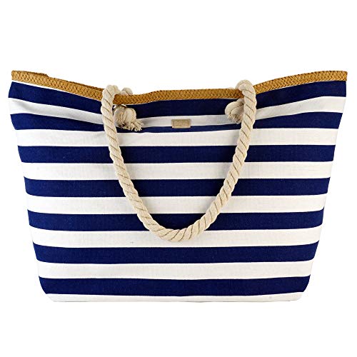 Strandtasche XL Shopper Einkaufstasche blau weiß gestreift Maritim Look Umhängetasche Damentasche – Bild 3