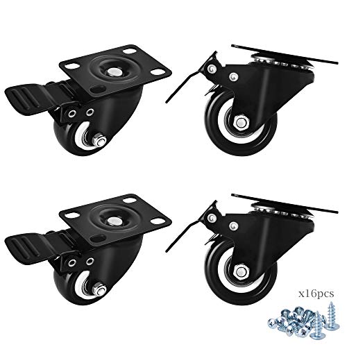 Moogiitools 2" Swivel Rubber Caster Wheels with Safety Dual Locking Heavy Duty 600lbs Casters Set of 4 with Brake