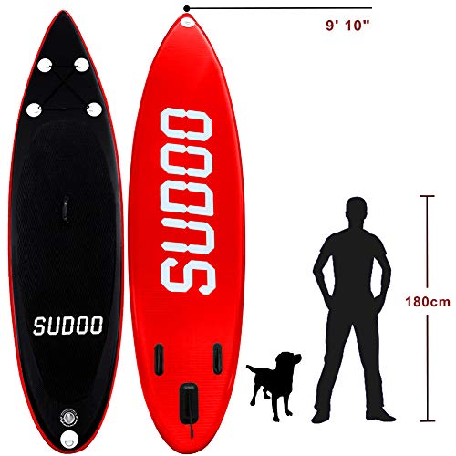 Inflatable SUP Stand Up Paddle Board Paddle(6 in Thick) Universal Accessories Wide Stance w/Bottom Fin for Paddling and Surf Control | Non-Slip Deck | Adjustable Paddle | Hand Pump w/Pressure Guage