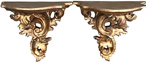 Pair of Vintage Style Antique Gold Coloured Ornate Sconce Shelf