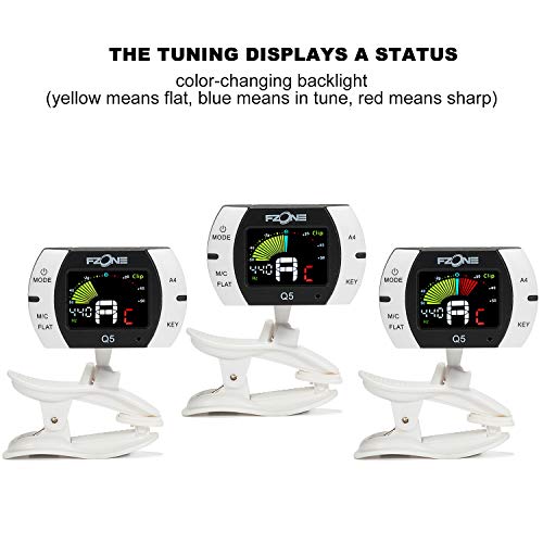 Fzone Q5 Chromatic Clip-on Tuner for Guitar, Ukulele, Bass, Violin, Banjo and Woodwind Instruments, Full Color LCD,Extra Mic Function-A4 Calibration - Thumbnail 4