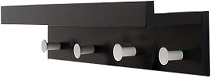 Margueras - 1 estante toallero perchero de pared (bambú con estante y ganchos), Negro , 4K