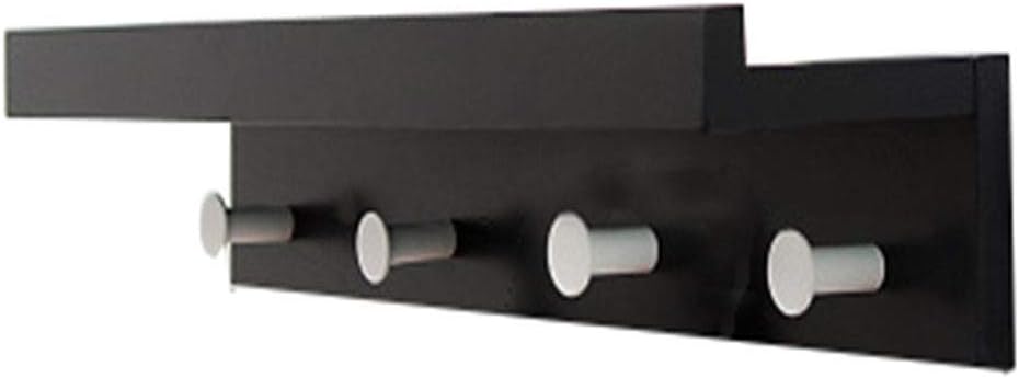 Margueras - 1 estante toallero perchero de pared (bambú con estante y ganchos), Negro , 4K