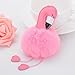 Girls Pink and White Flamingo Plush Keychain Pink Faux Rabbit Fur Keychain Handbag Tote Bag Charm Pendant Key Ring