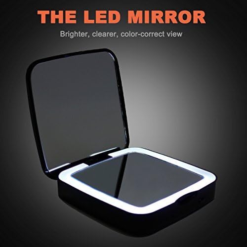 CRELANE 3500mAh Ultra Slim Pink Power Bank with Mirror and LED, Makeup Mirror, 12 LEDs Lighted 3x Magnification Dual- Sided Mirror, Portable Pocket Charger For Iphone, iPad, Smart Phones