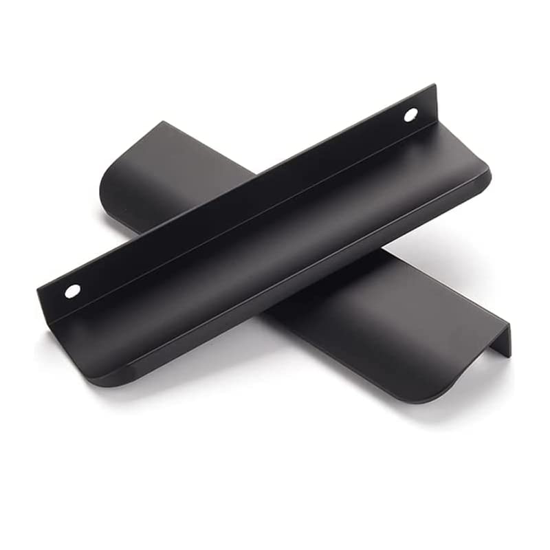 SYZOW 6 Pack Black Cabinet Pulls Kitchen Cabinet Hardware Cabinet- Edge Finger Tab Pull Pull Hidden Drawer Handles 128mm Hole Centers