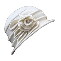 Potato001 Vintage Women Wool Church Cloche Flapper Hat Lady Bucket Winter Flower Cap (White)