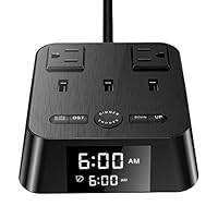 Yostyle Alarm Clock Charger w/3 USB Ports & 2 AC Outlets, 6ft Power Cord Charging Station Power Strip for Hotel Home Office,UL Tested (4 Dimmer Brightness,Snooze,ON/Off Switch,DST Time,Battery Backup)