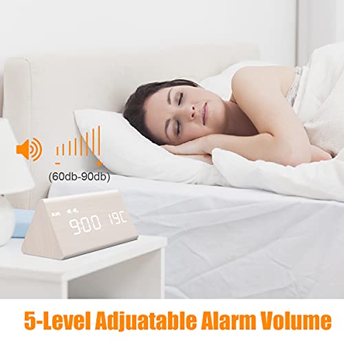 MOSITO Wooden Digital Alarm Clock with 0100 Dimmer, Dual Alarm