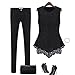 Aokin Ladies Scoop Neck Sleeveless Lace Shirt Blouse Top (M, Black)
