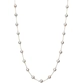 Belacqua White Cultured Freshwater Pearl Station Necklace in 10K White or Yellow Gold,Size 6MM-7MM, 18 Inches, Cable Chain, Real Pearl Jewelry for Women, Gift Box Included
