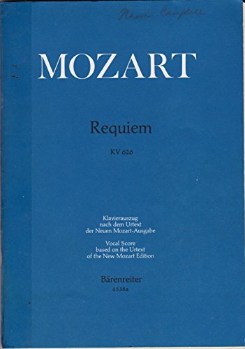 REQUIEM KV 626 Vocal Score (Completed by Franz Xaver Sussmayr, in its traditional form, 4538a) by