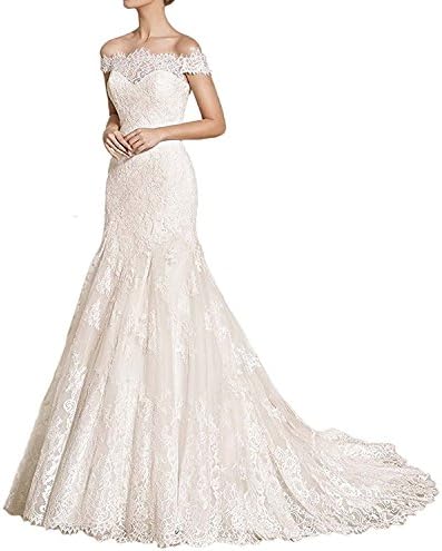 Mingxuerong 2018 Sexy Off The Shoulder Lace Wedding Dresses Long Mermaid Bridal Gowns Ivory 18W