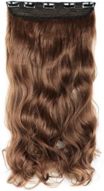SWACC 20" Women 3/4 Full Head Instant One Piece Curly Body Wave Heat Resistance Synthetic Clip in Hair Extension (Dirty Brown-12#)