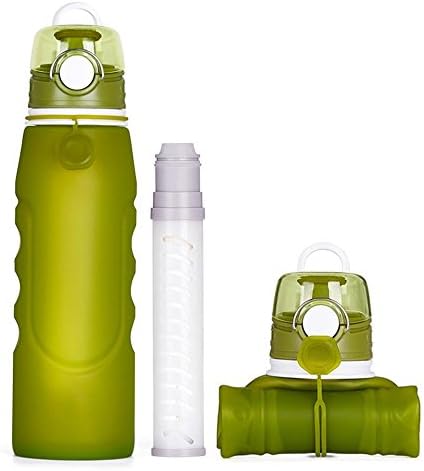 ITRAZ 1000ml 35oz Silicone Eco-Friendly Portable Collapsible Foldable Water Bottle Water Filtration Straw Lightwight Food Grade BPA Free Leak Proof Bottle Travel Sports Outdoor Camping Hiking