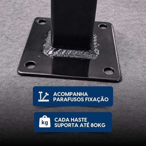 Cannes Pés de Mesa Industrial, 75 cm, Aço Carbono Preto Fosco, Alta Resistência, Suporta 80 kg por Unidade, Conjunto com 4