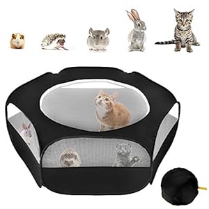 XIRGS-Small-Animal-Playpen-Portable-Folding-Small-Pet-Cage-Tent-Waterproof-Outdoor-Exercise-Yard-Fence-with-Top-Cover-Anti-Escape-for-KittenCatRabbitsBunnyHamsterGuinea-PigChinchillas XIRGS Small Animal Kitten Playpen, Portable Folding Small Pet Cage Tent, Waterproof Outdoor Exercise Yard Fence with Top…