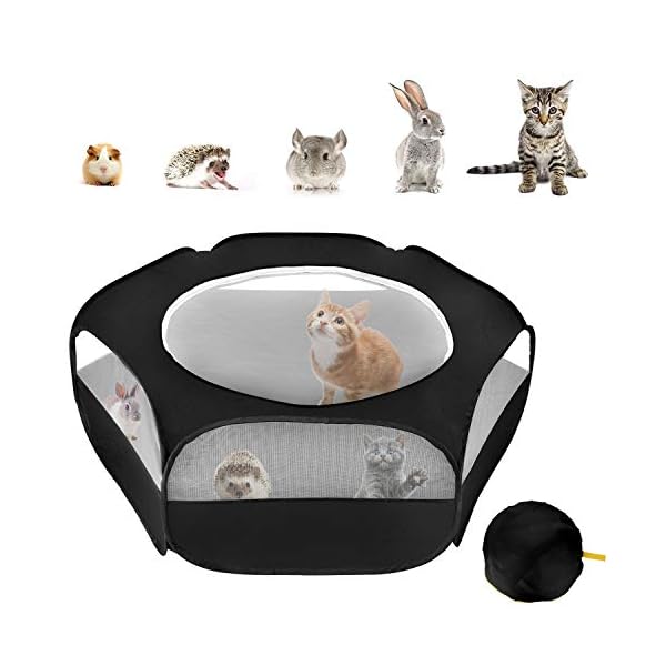XIRGS-Small-Animal-Playpen-Portable-Folding-Small-Pet-Cage-Tent-Waterproof-Outdoor-Exercise-Yard-Fence-with-Top-Cover-Anti-Escape-for-KittenCatRabbitsBunnyHamsterGuinea-PigChinchillas XIRGS Small Animal Kitten Playpen, Portable Folding Small Pet Cage Tent, Waterproof Outdoor Exercise Yard Fence with Top…