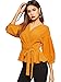 SheIn Women's Lantern 3/4 Sleeve V Neck Ruffle Blouse Tie Waist Wrap Peplum Top Medium Ginger